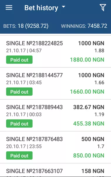 1XBet Bet History
